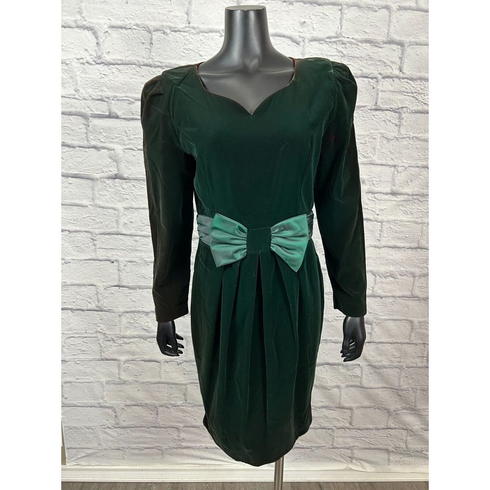 Jessica Howard Long Sleeve Sweetheart Velvet Green Women's‎ Size 12 Vintage 90s